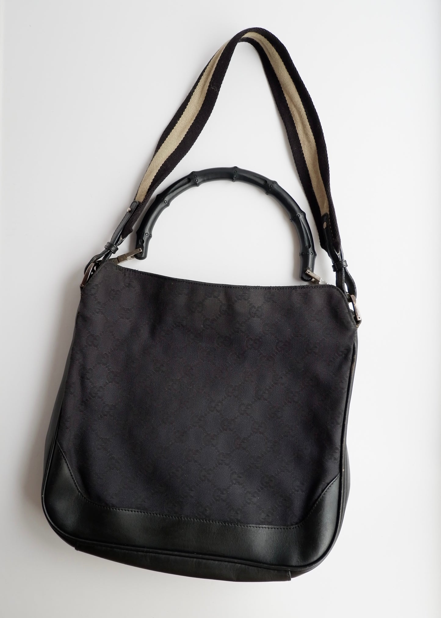 Authentic Preowned Gucci Black GG Canvas Two Strap Shoulder Bag