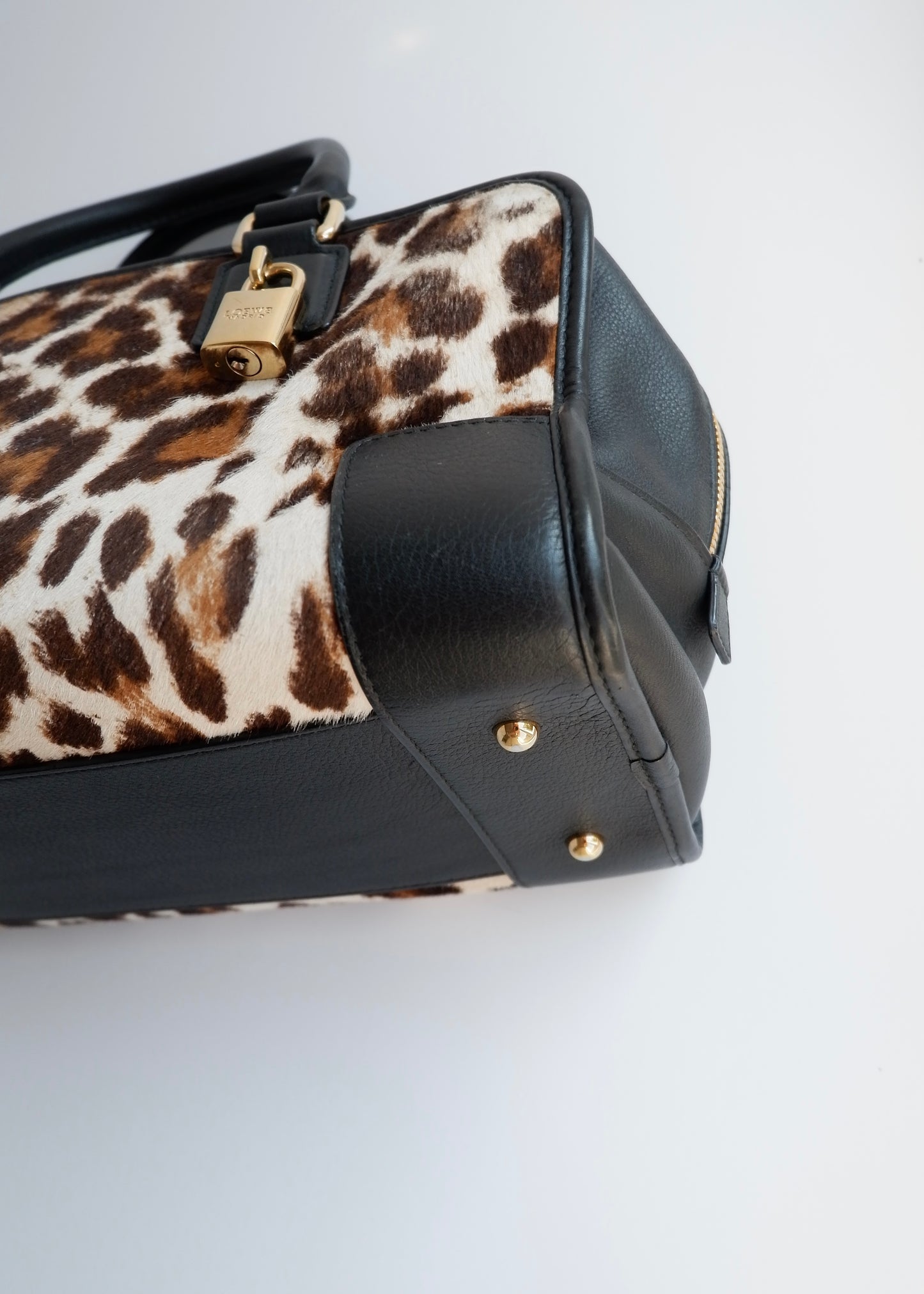 Authentic Preowned Loewe Black/Animal Print Pony Hair Amazona Bag