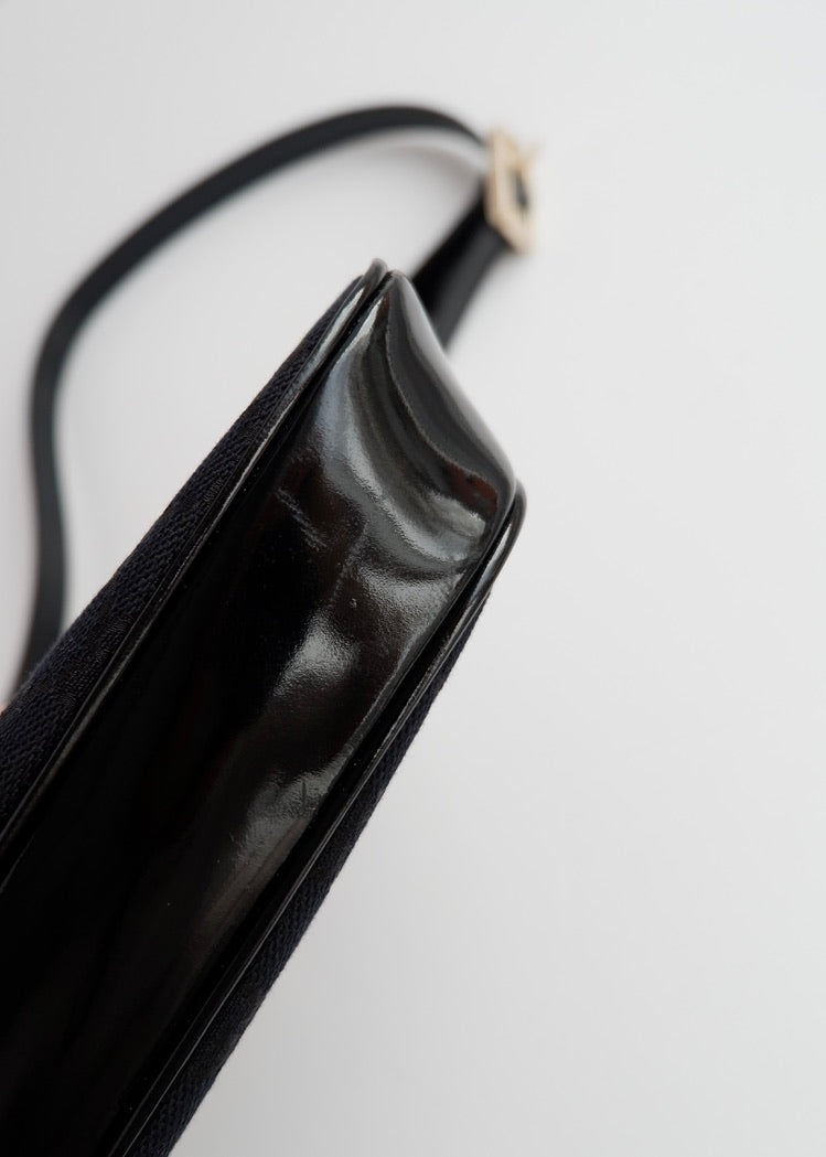Authentic Preowned Gucci Black GG Canvas Patent Leather Shoulder Bag