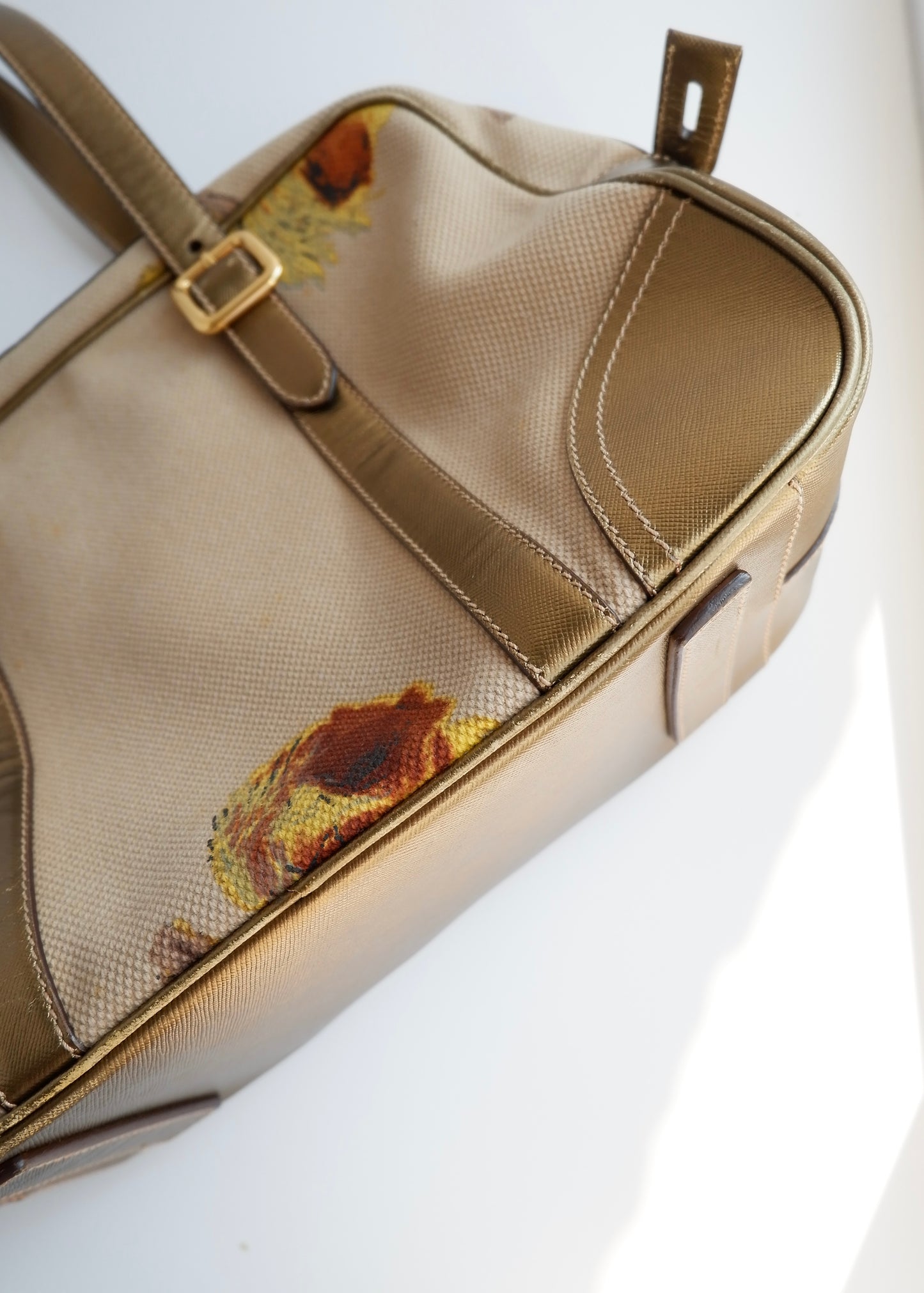 Authentic Preowned Prada Beige/ Gold St. Rose Bauletto Bag