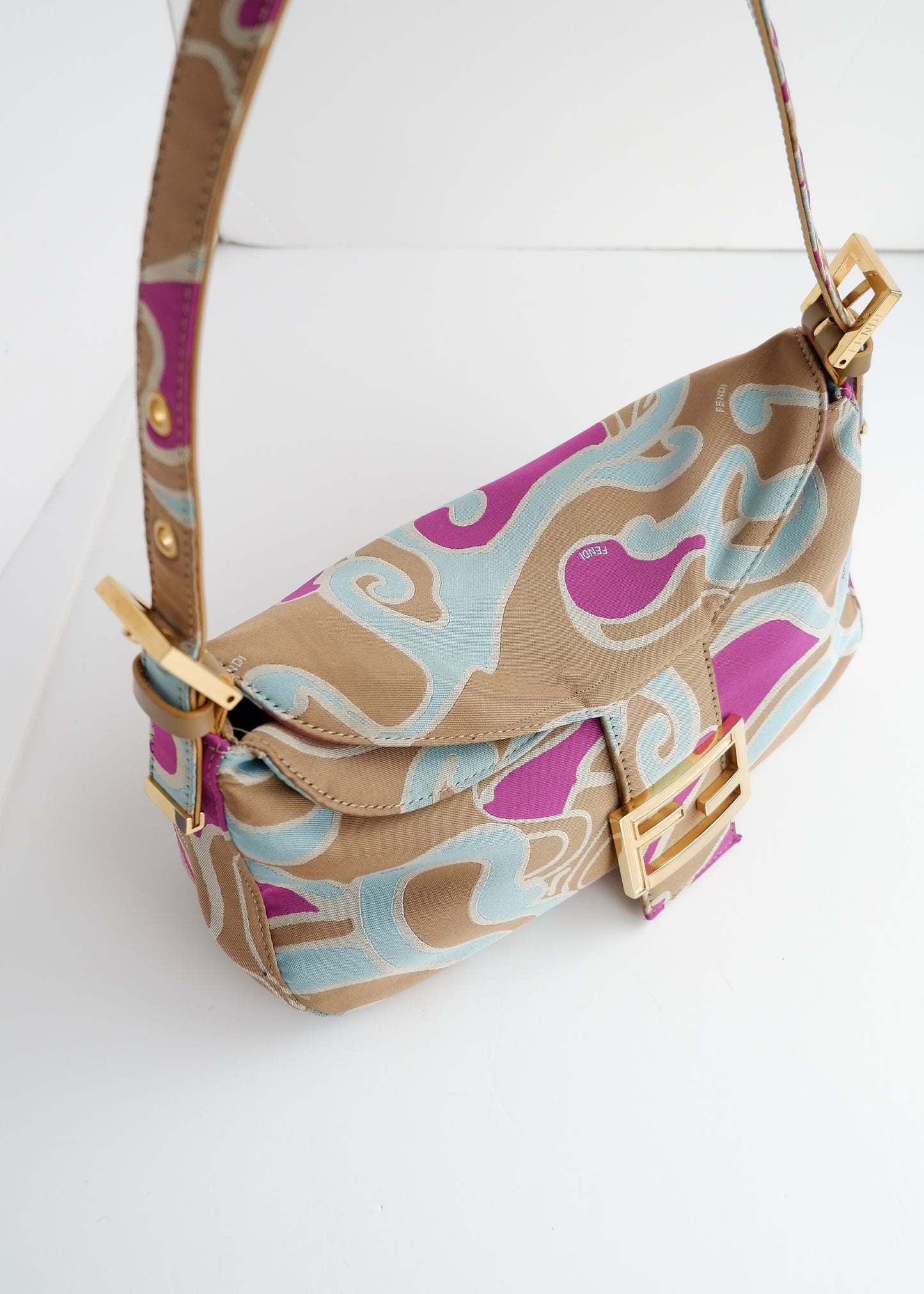 Authentic Preowned Fendi Psychedelic Swirl Multi Color Baguette Shoulder Bag