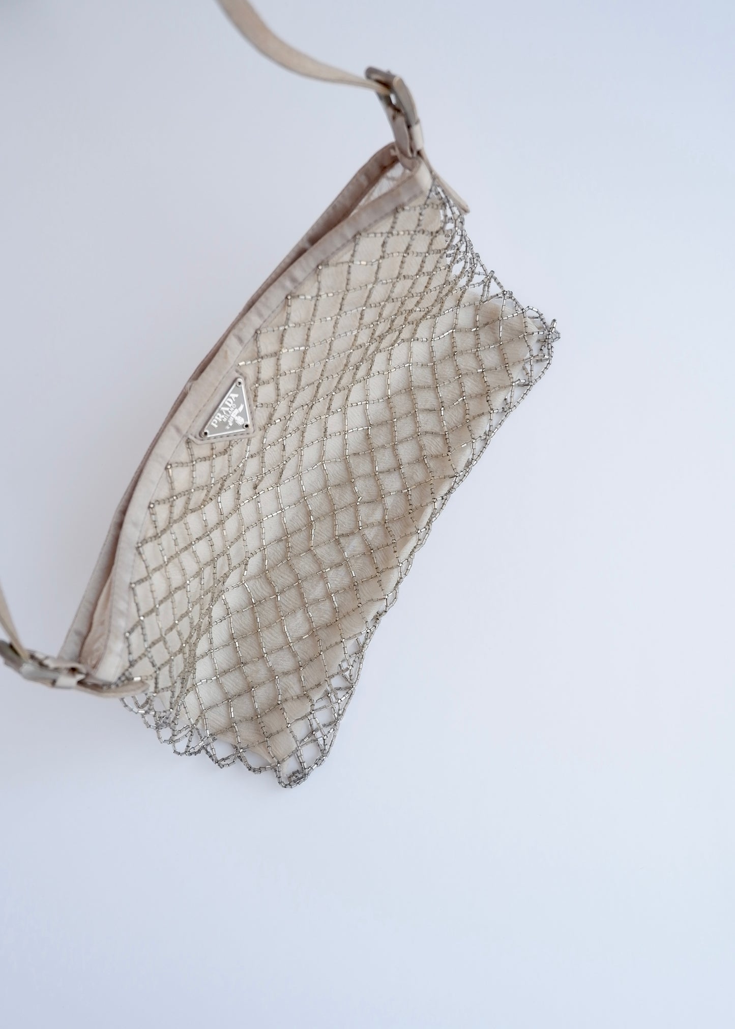 Authentic Preowned Prada Champagne Satin Beaded Shoulder Bag