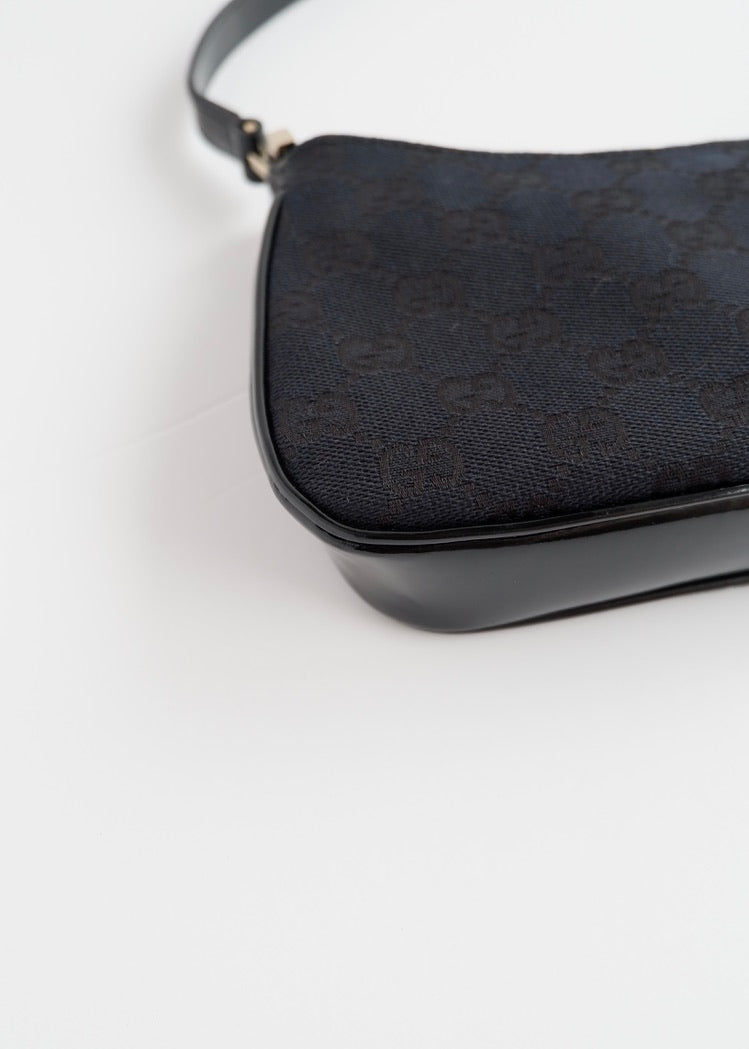 Authentic Preowned Gucci Black GG Canvas Patent Leather Shoulder Bag