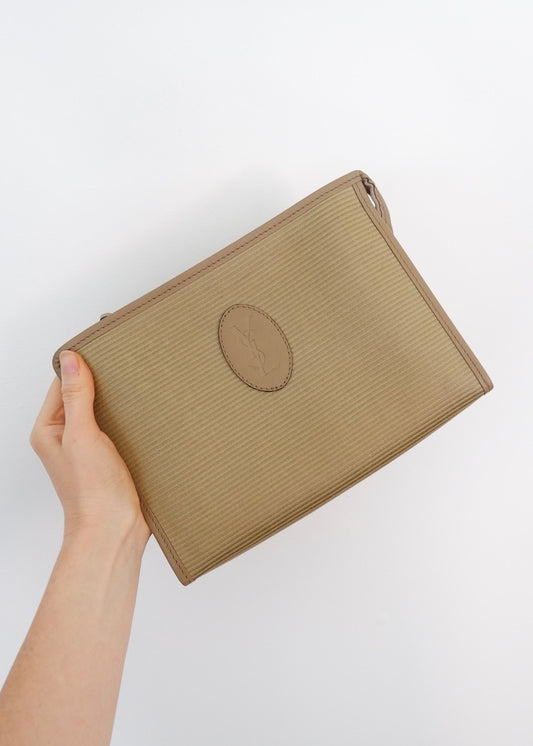 Authentic Preowned Vintage YSL Yves Saint Laurent Beige Coated Canvas Pouch