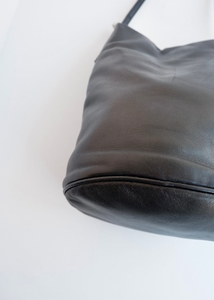 Authentic Preowned Fendi Black Leather FF Logo Bucket Shoulder Bag