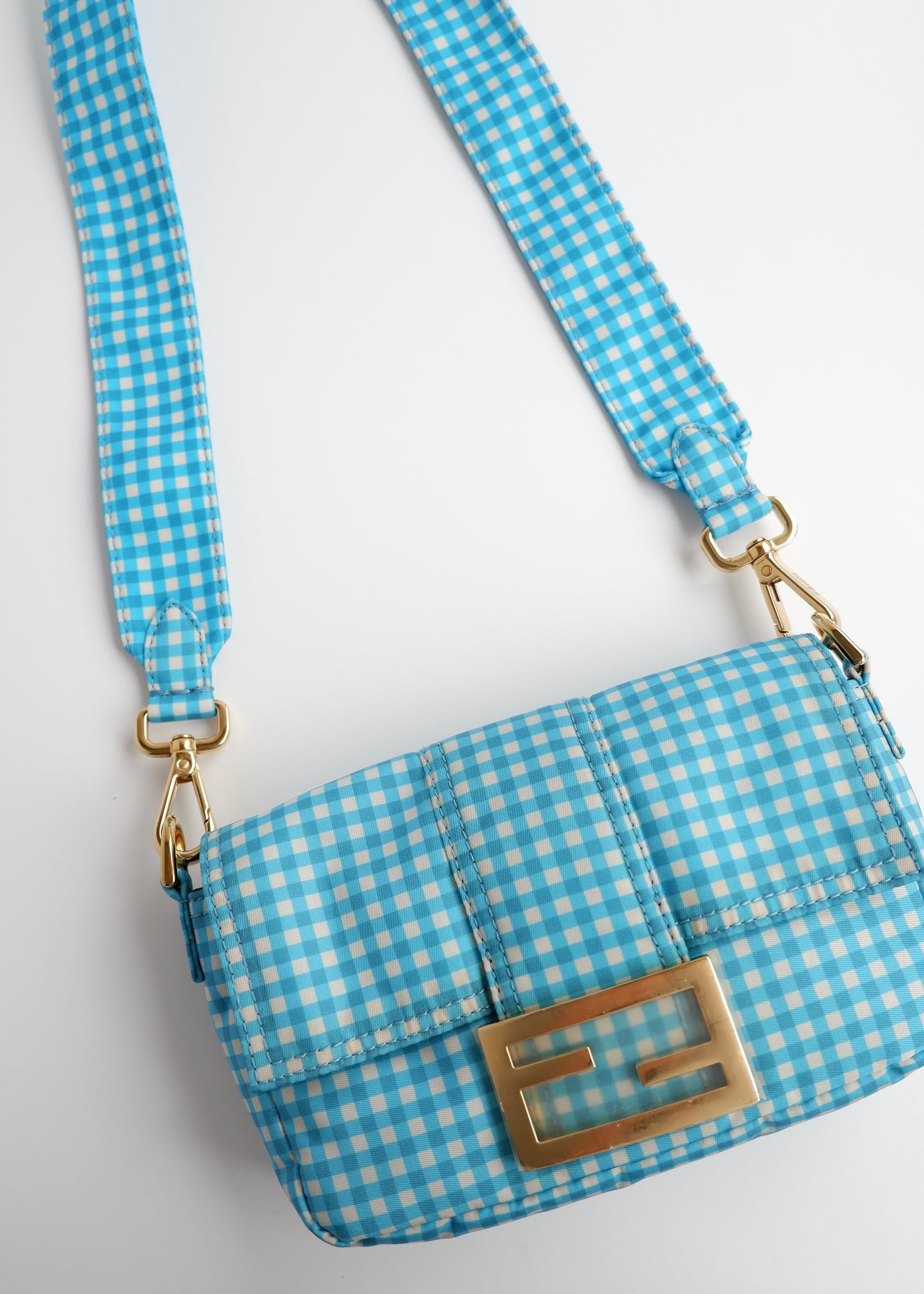 Authentic Preowned Fendi Blue Gingham Nylon Two Way Bag