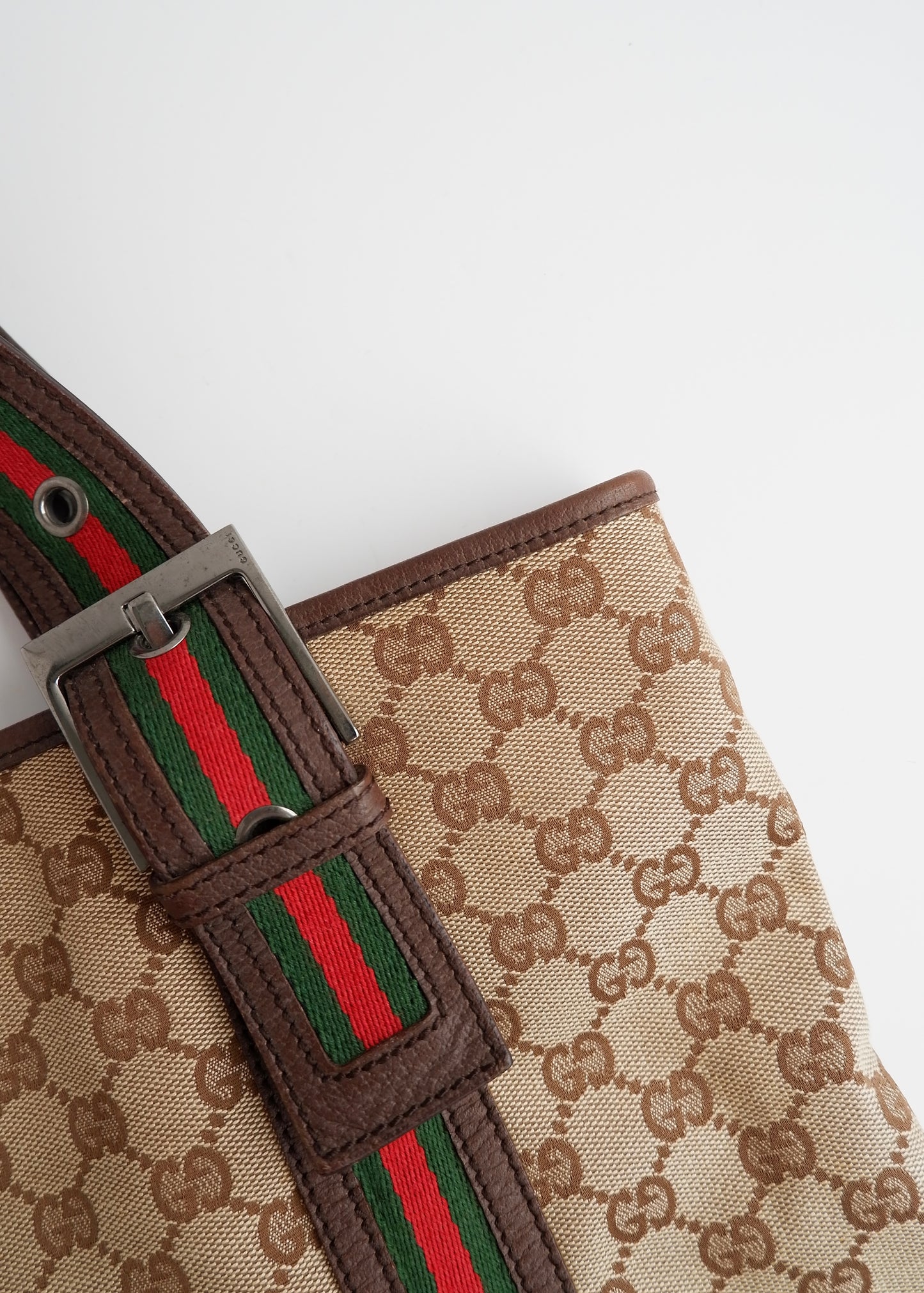 Authentic Preowned Gucci GG Cavnas Sherry Line Tote Bag