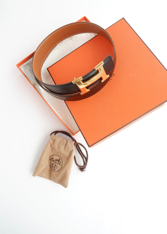 Authentic Preowned Hermes Black/ Brown H Belt GHW - 65