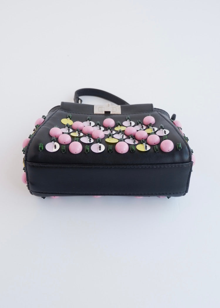 Authentic Preowned Fendi Black Multi Color Beaded Micro Peekaboo handbag
