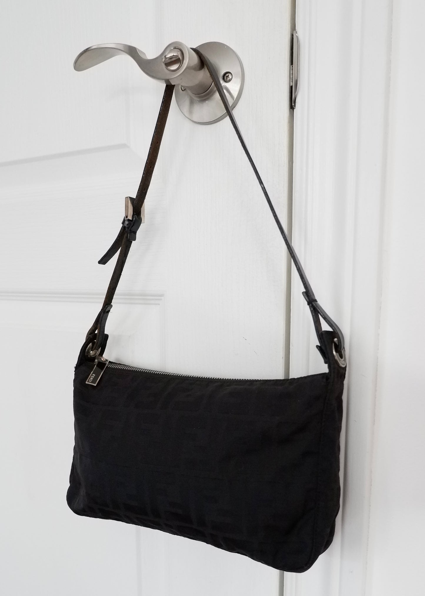 Authentic Preowned Fendi Black Zucca Canvas Shoulder Bag