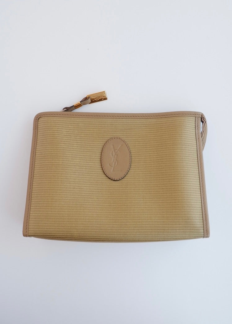 Authentic Preowned Vintage YSL Yves Saint Laurent Beige Coated Canvas Pouch