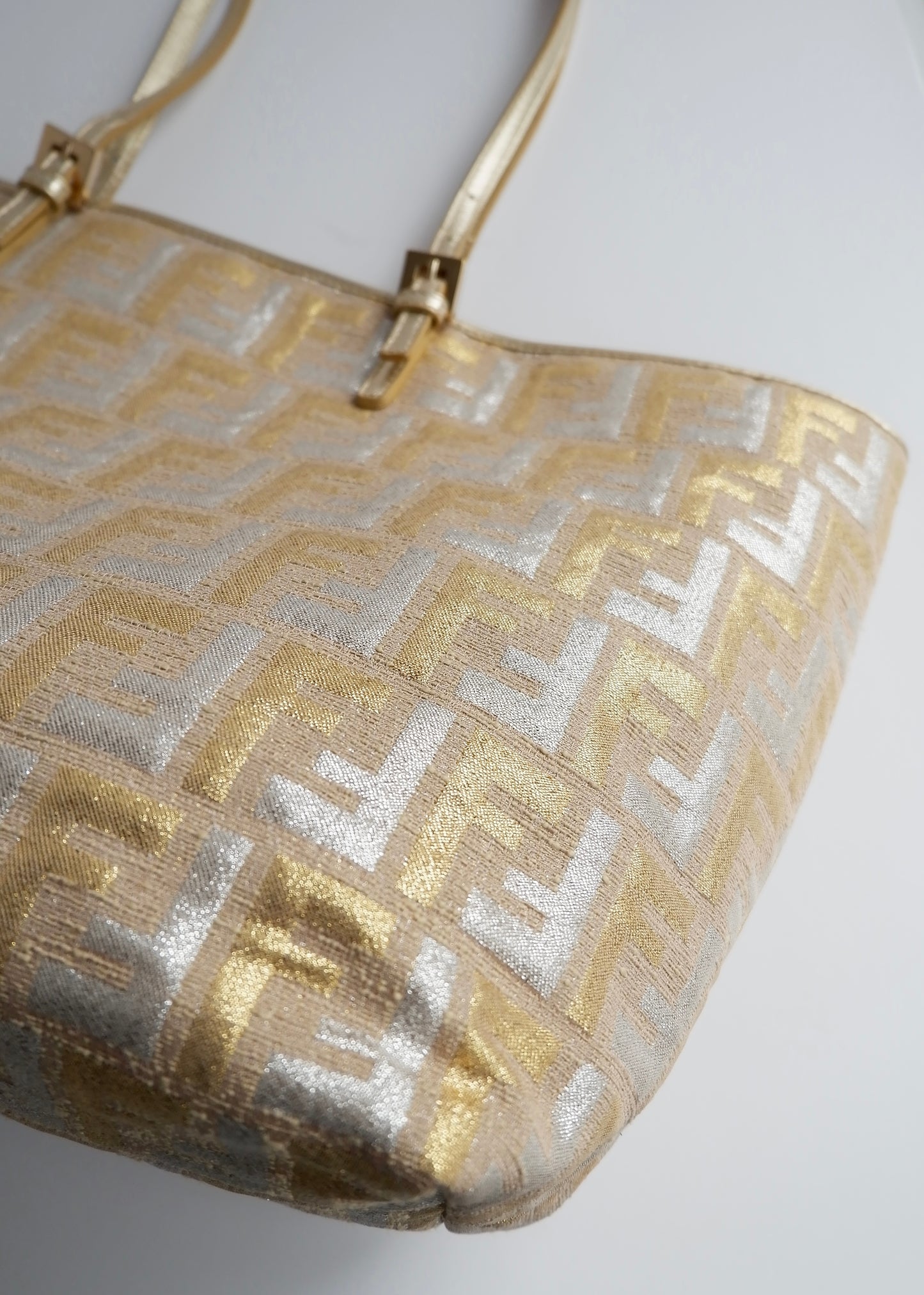 Authentic Preowned Fendi Gold/ Silver Canvas Zucca Tote Bag