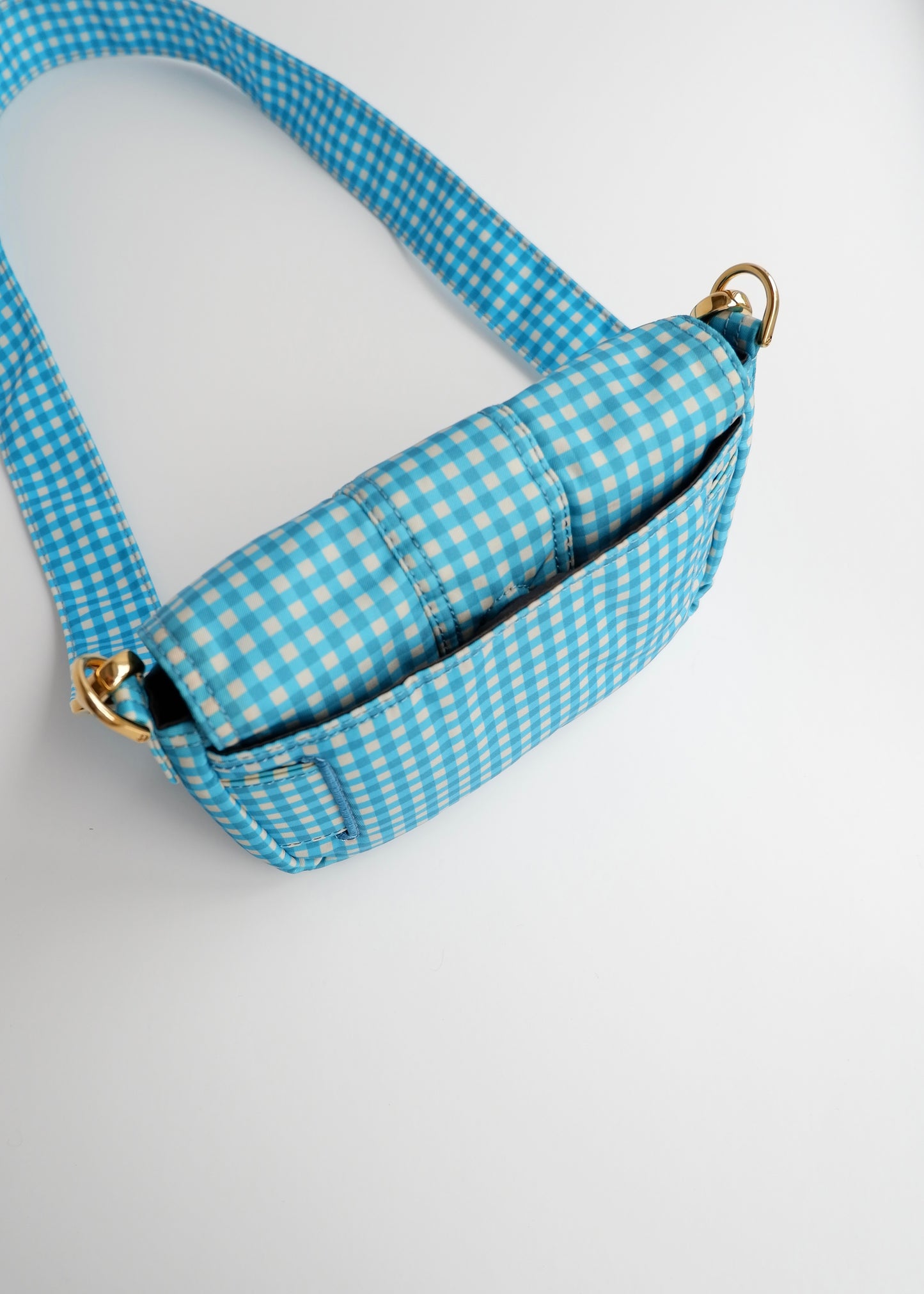 Authentic Preowned Fendi Blue Gingham Nylon Two Way Bag