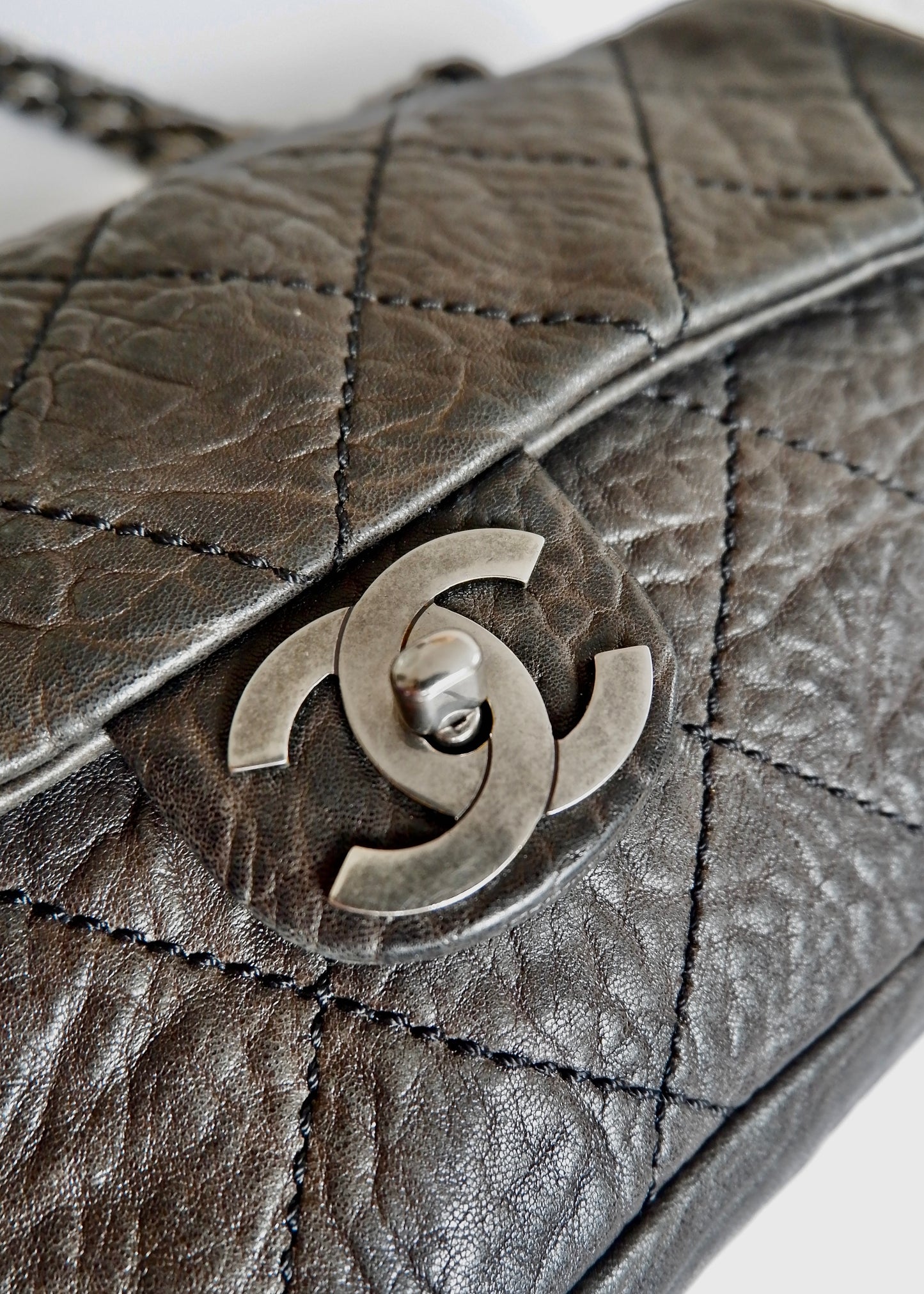 Authentic Preowned Chanel Black Lambskin Elephant Flap Shoulder Bag
