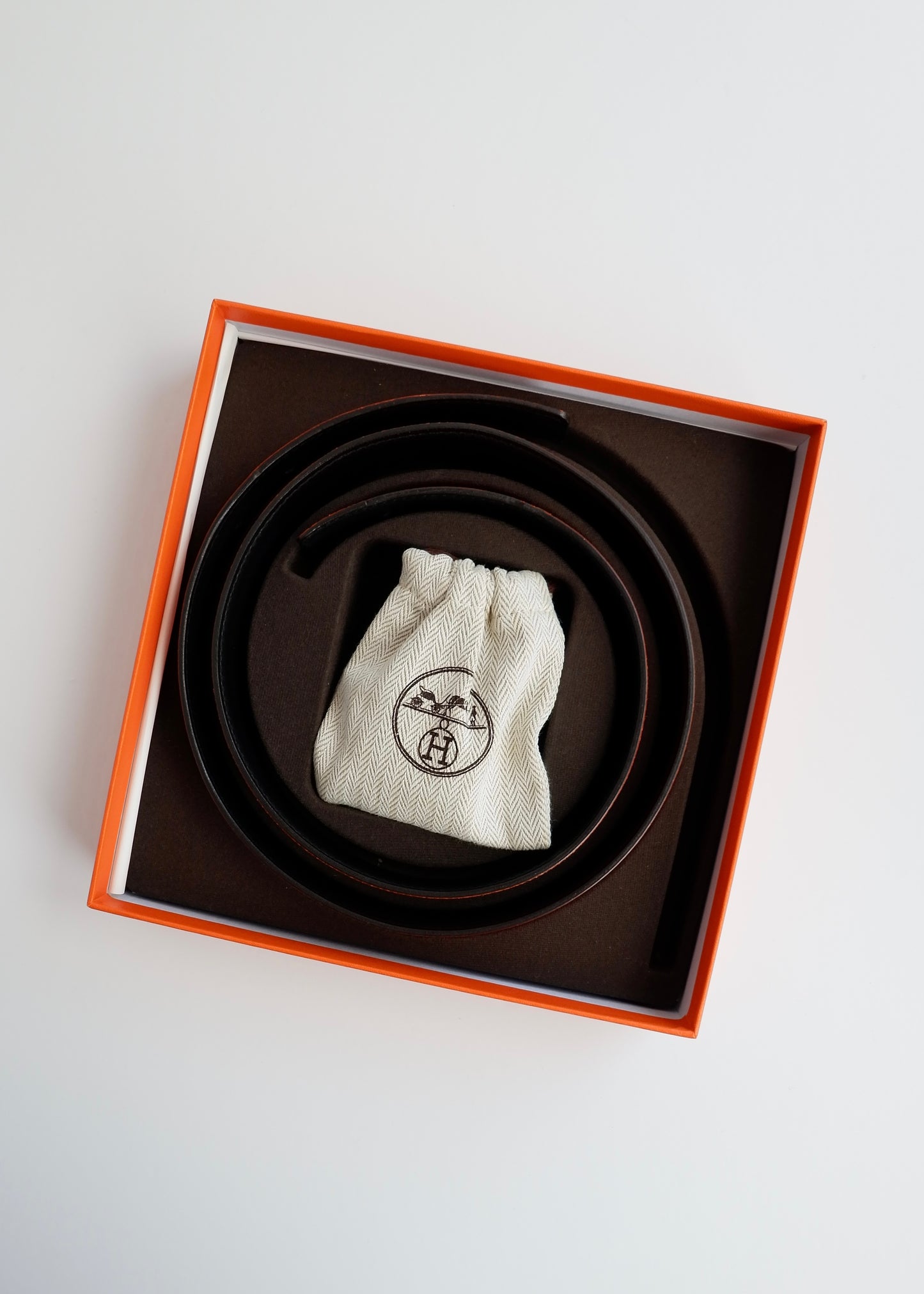 Authentic Preowned Hermes Black/ Orange Leather Martelee H Belt - 85
