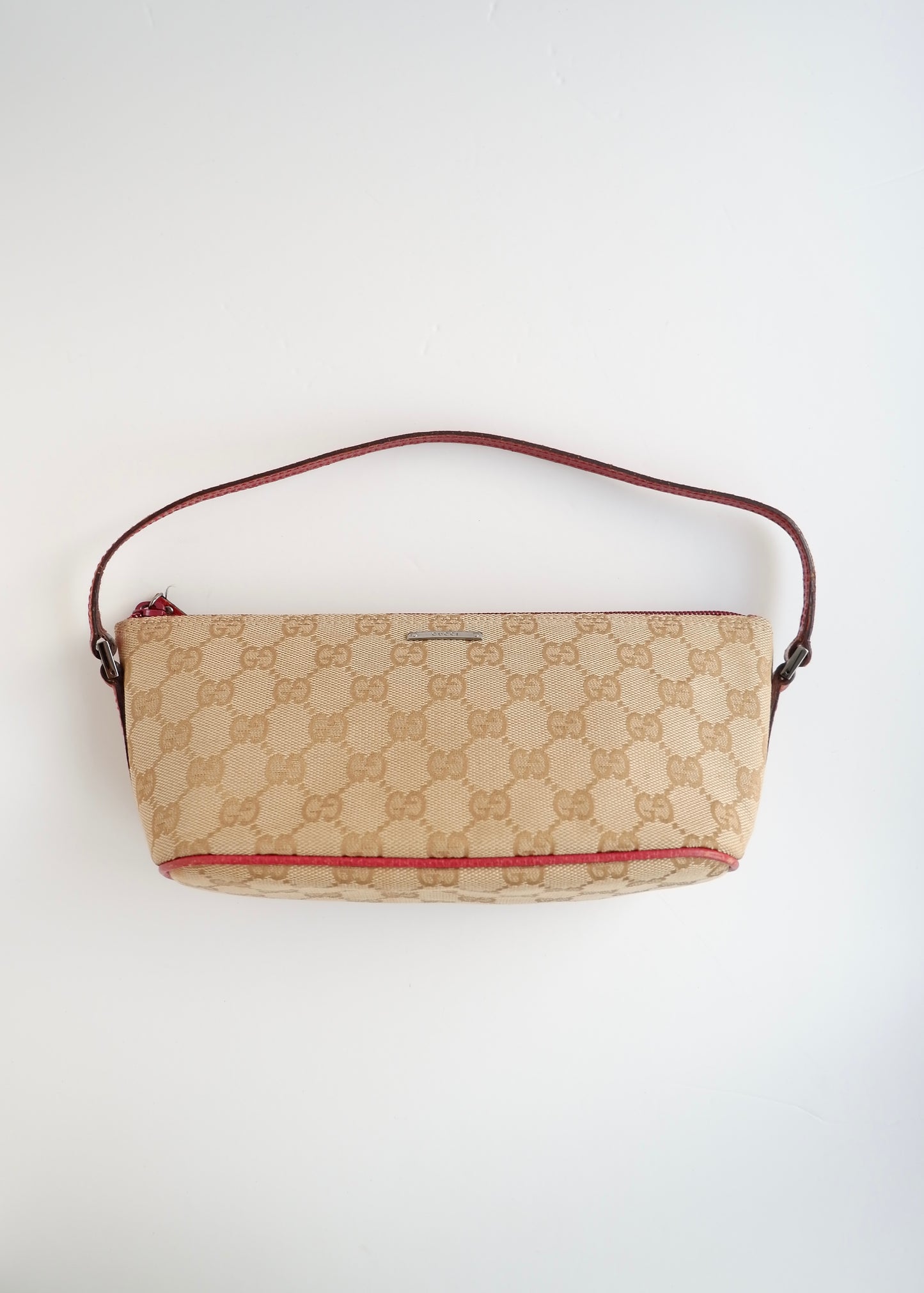 Authentic Preowned Gucci Beige/Burgundy Boat Pochette