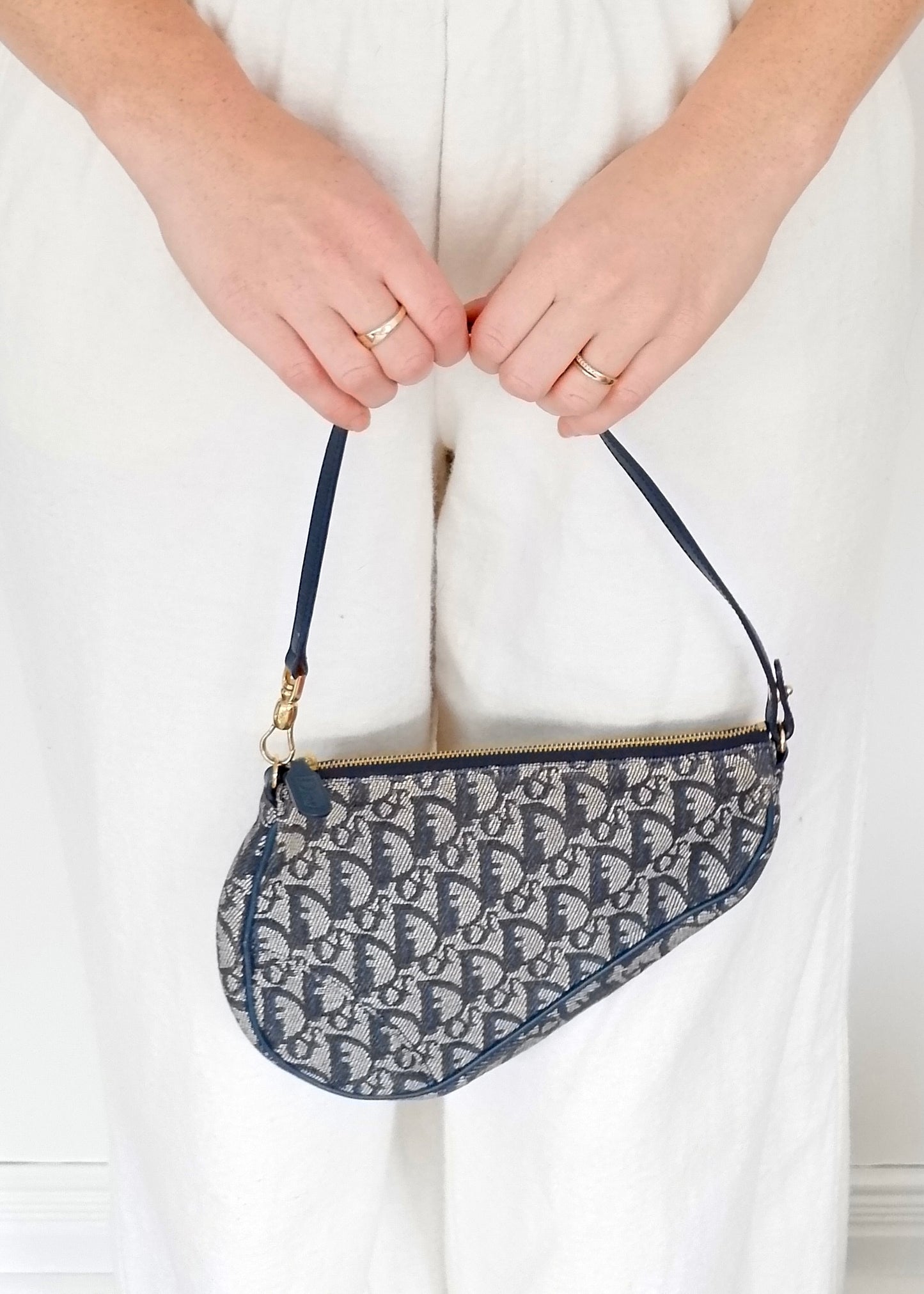 Authentic Preowned Vintage Dior Navy Oblique Canvas Saddle Bag