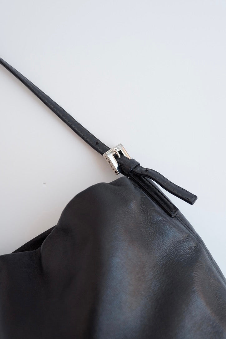 Authentic Preowned Fendi Black Leather FF Logo Bucket Shoulder Bag