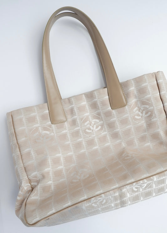 Authentic Preowned Chanel Beige Canvas/ Leather Travel Line Tote Bag