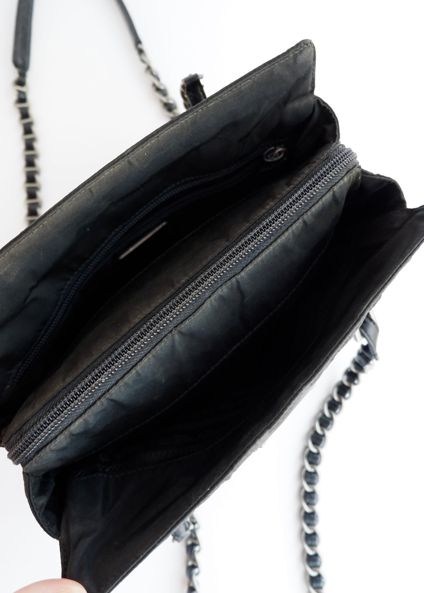 Authentic Preowned Prada Black Nylon/ Leather Metal Chain Shoulder Bag