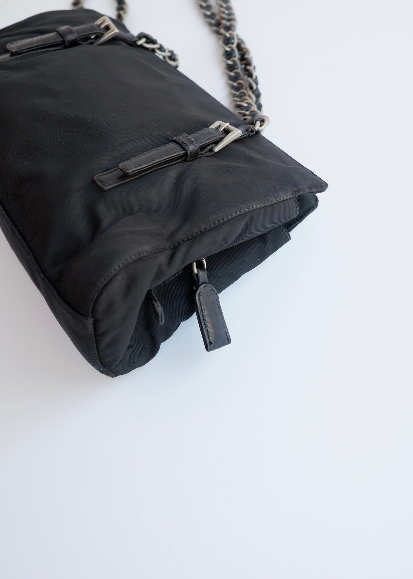Authentic Preowned Prada Black Nylon/ Leather Metal Chain Shoulder Bag