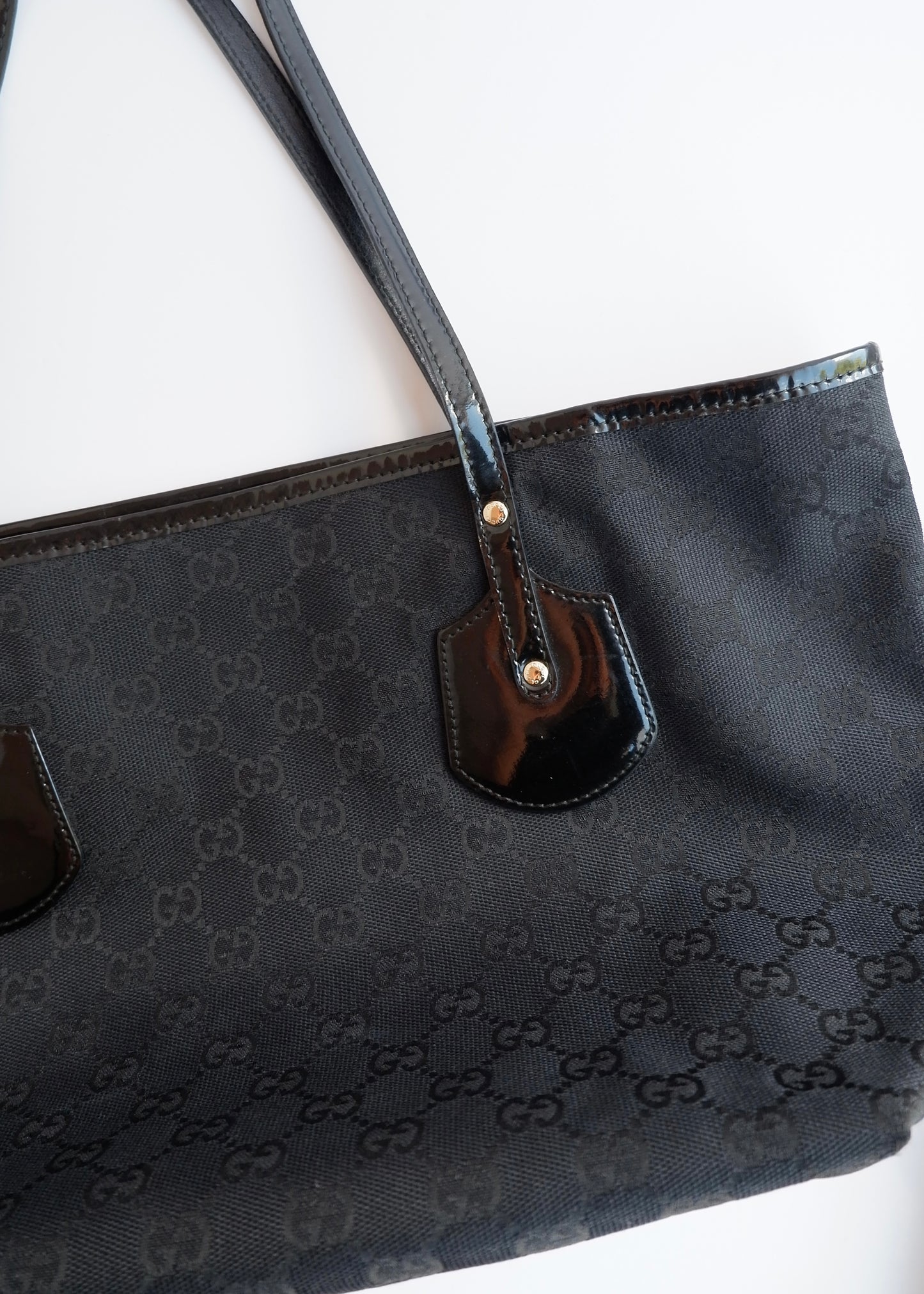Authentic Preowned Gucci Black GG Canvas/Patent Leather Tote Bag
