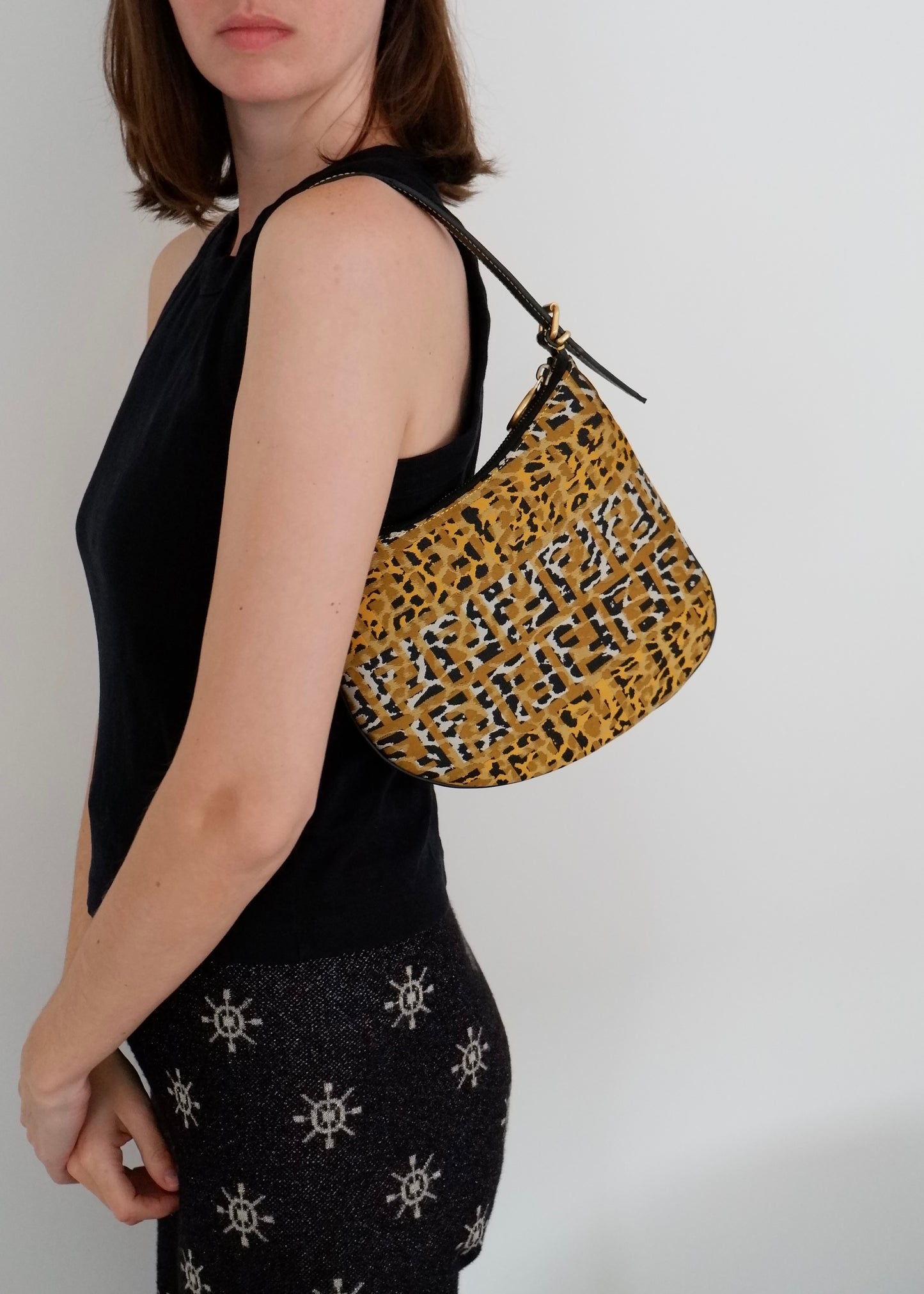 Authentic Preowned Fendi Black Animal Print Zucca Oyster Bag