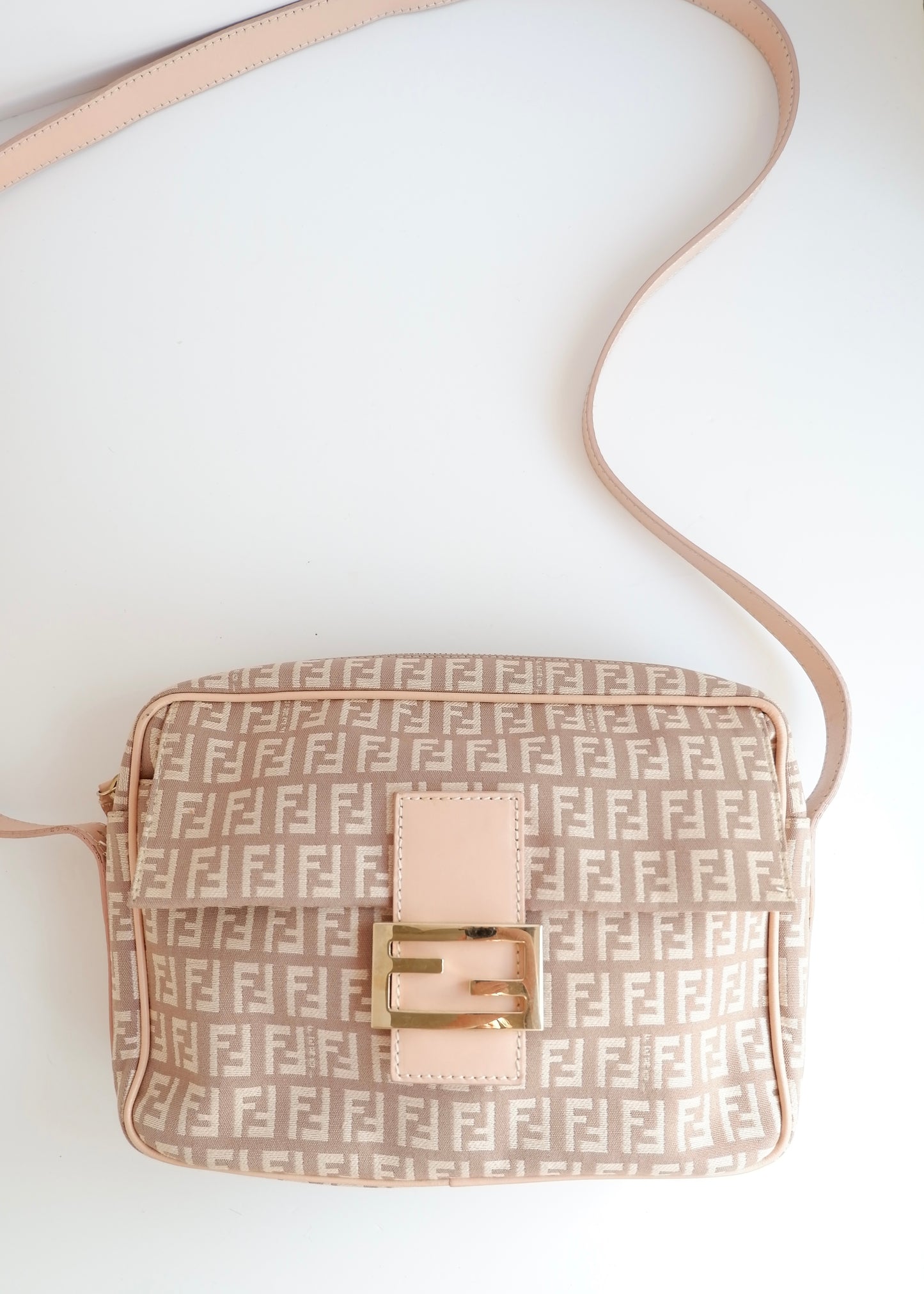 Authentic Preowned Fendi Pink Zucchino Canvas/ Leather Crossbody Bag