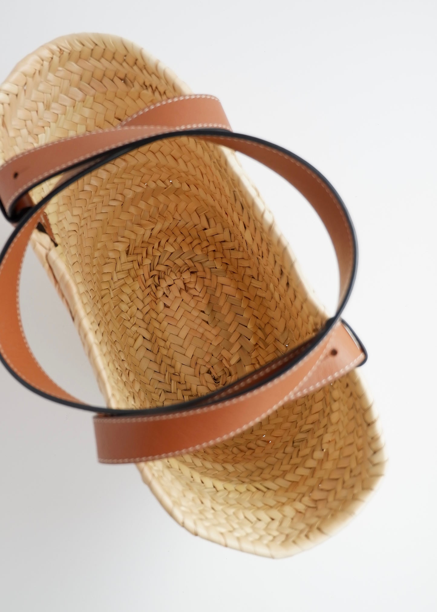 Authentic Preowned Loewe Brown Small Basket Bag In Palm Leaf and Calfskin