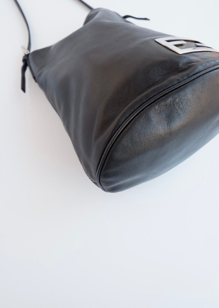 Authentic Preowned Fendi Black Leather FF Logo Bucket Shoulder Bag