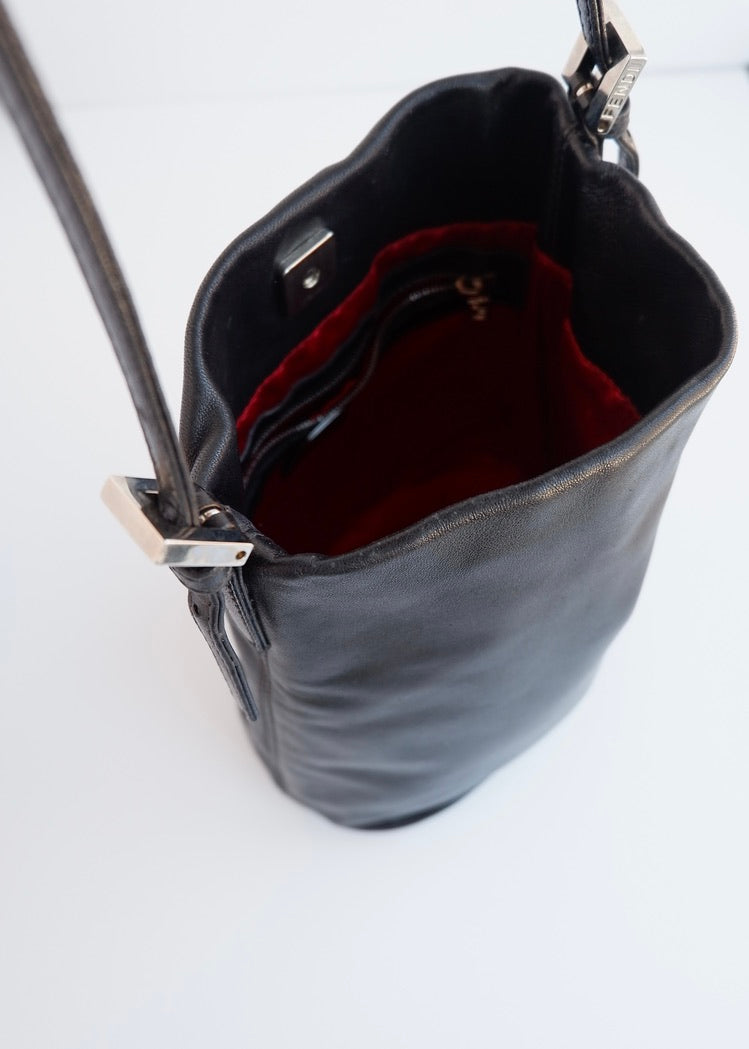 Authentic Preowned Fendi Black Leather FF Logo Bucket Shoulder Bag