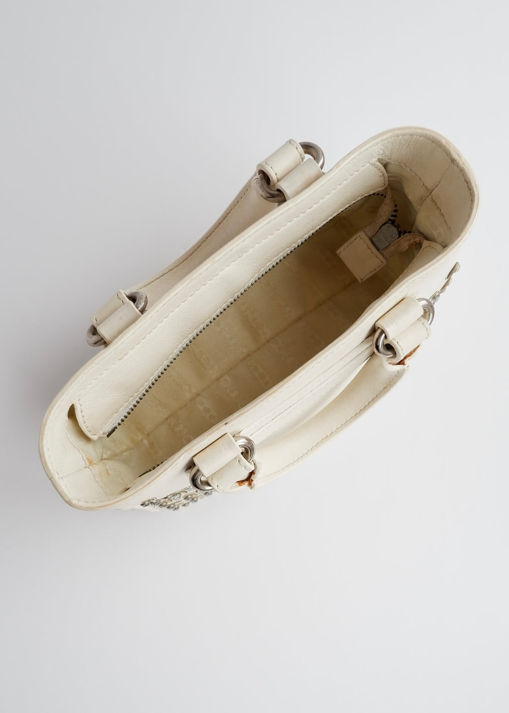 Authentic Preowned Celine White Leather/ Gem Stone Mini Boogie Bag