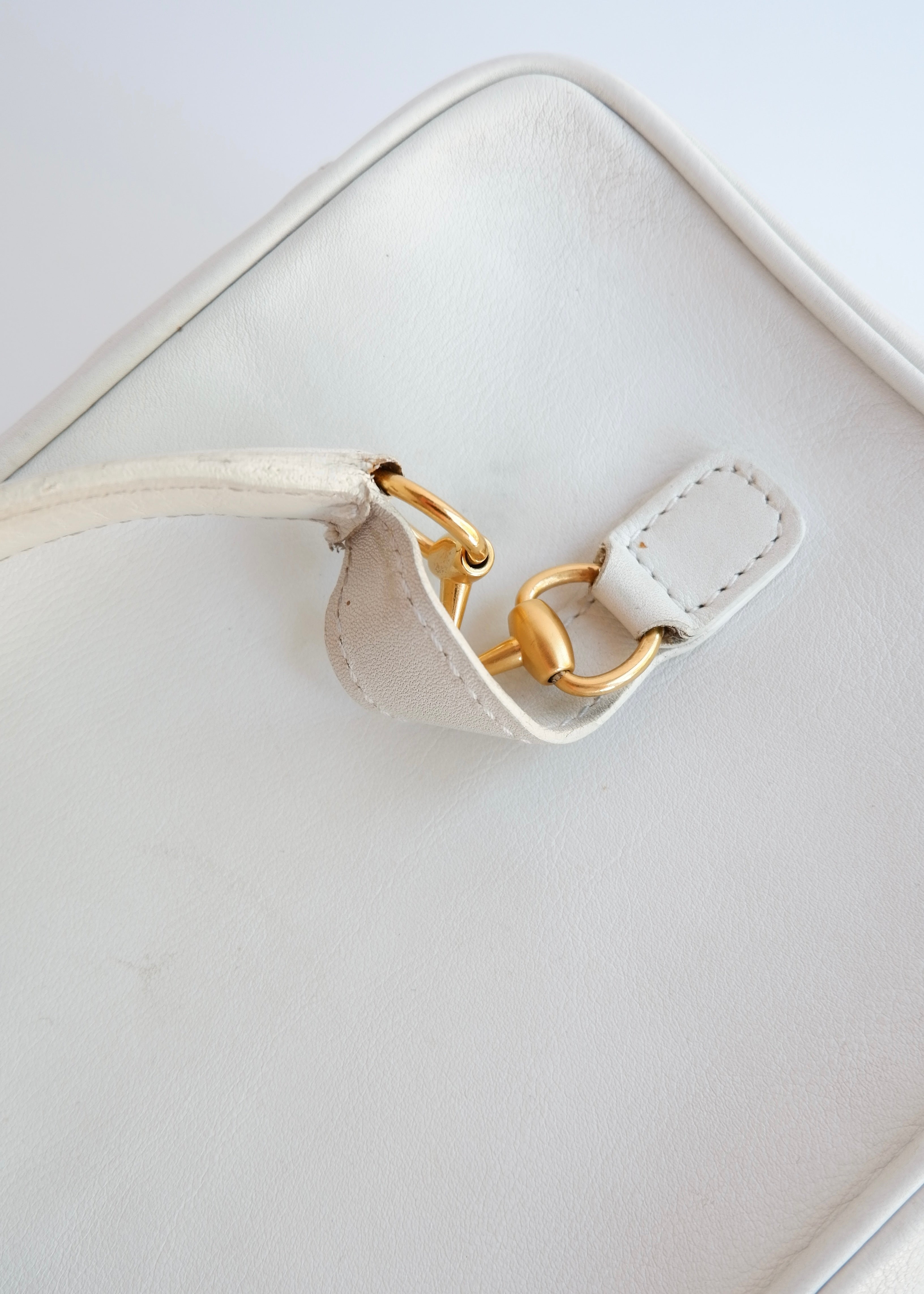 Authentic Preowned Vintage Gucci White Leather Horsebit Vanity Case