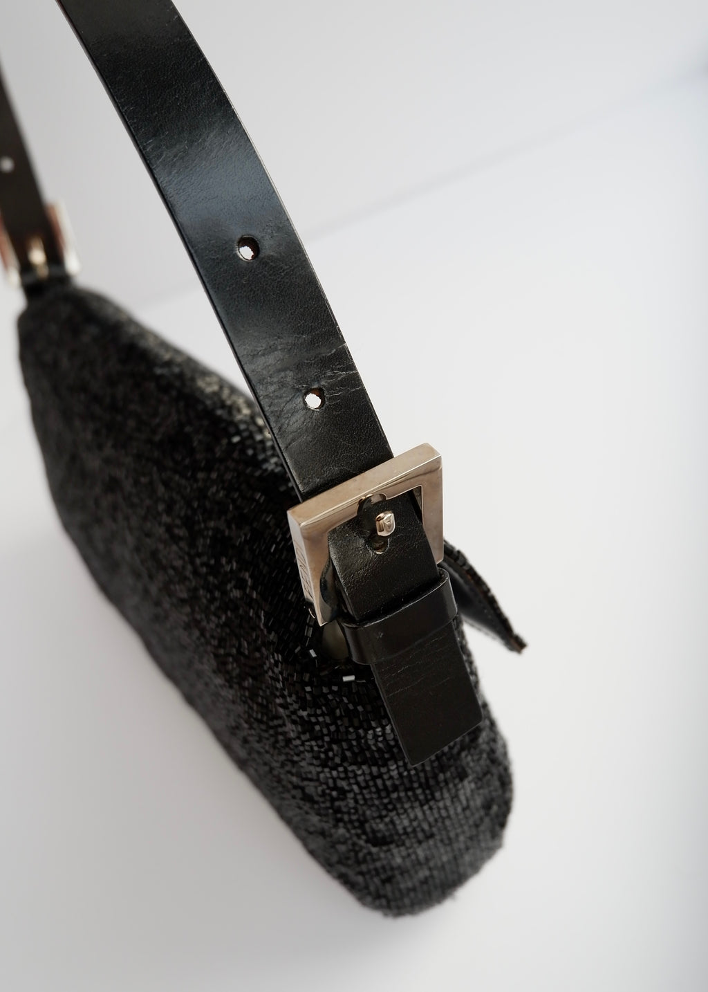Authentic Preowned Fendi Black Beaded Baguette Shoulder Bag