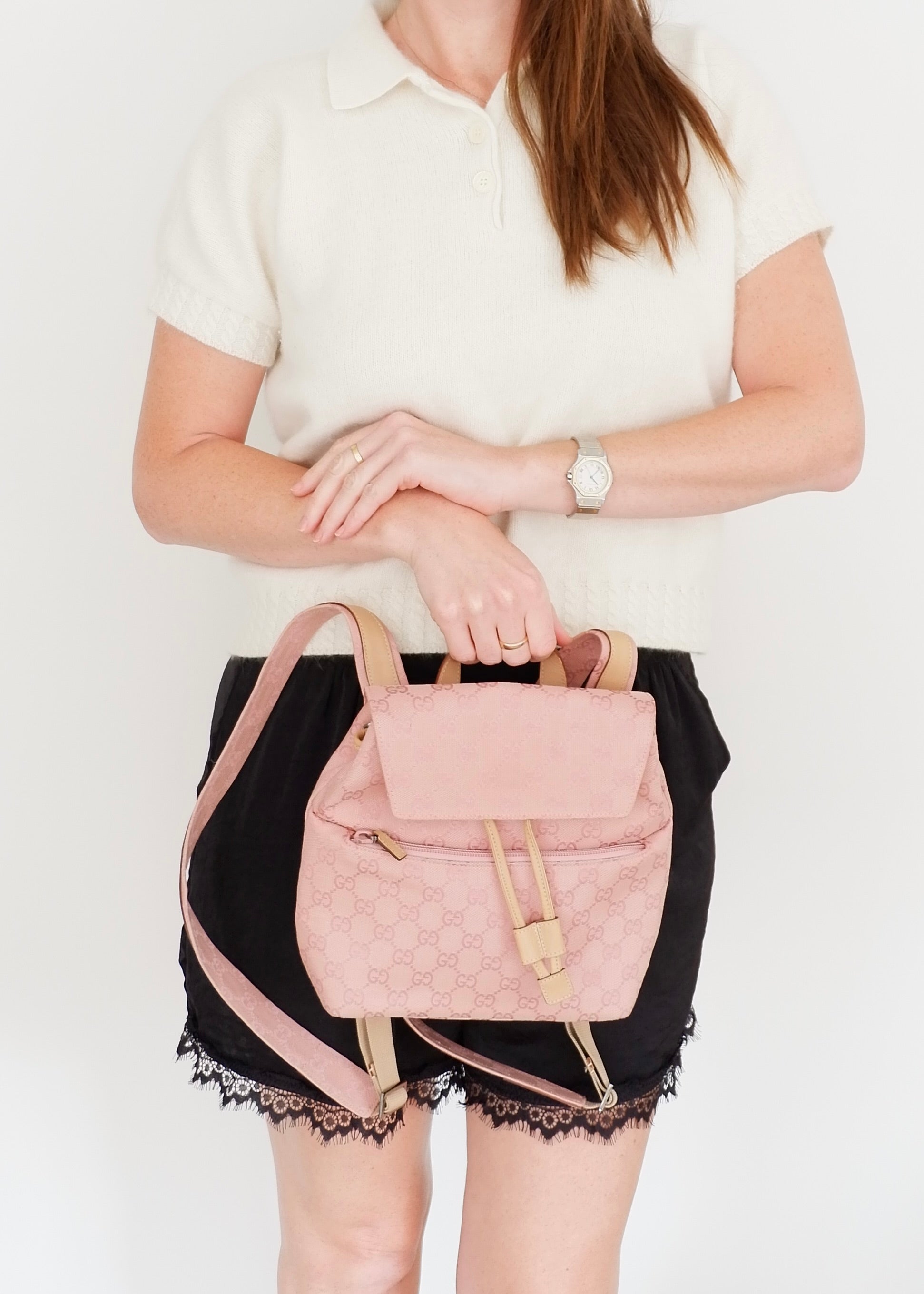 Preowned Vintage Gucci Pink GG Canvas Mini Backpack