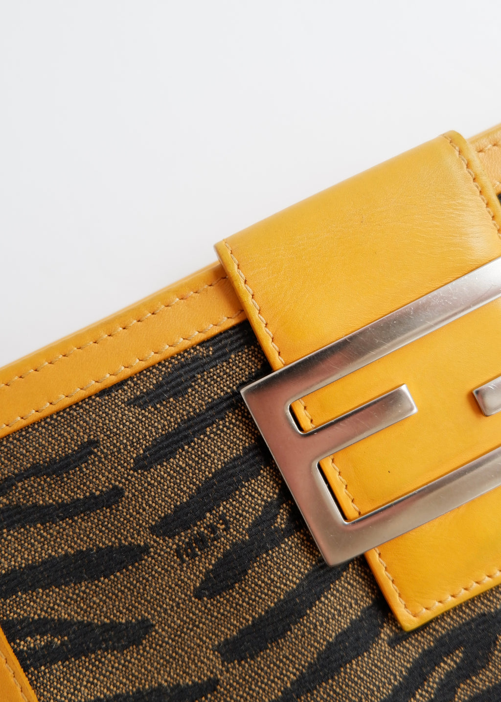 Preowned Vintage Fendi Yellow Leather Animal Print Canvas Long Wallet