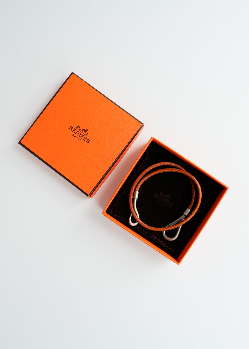 Authentic Preowned Hermes Brown Leather Knot Bracelet