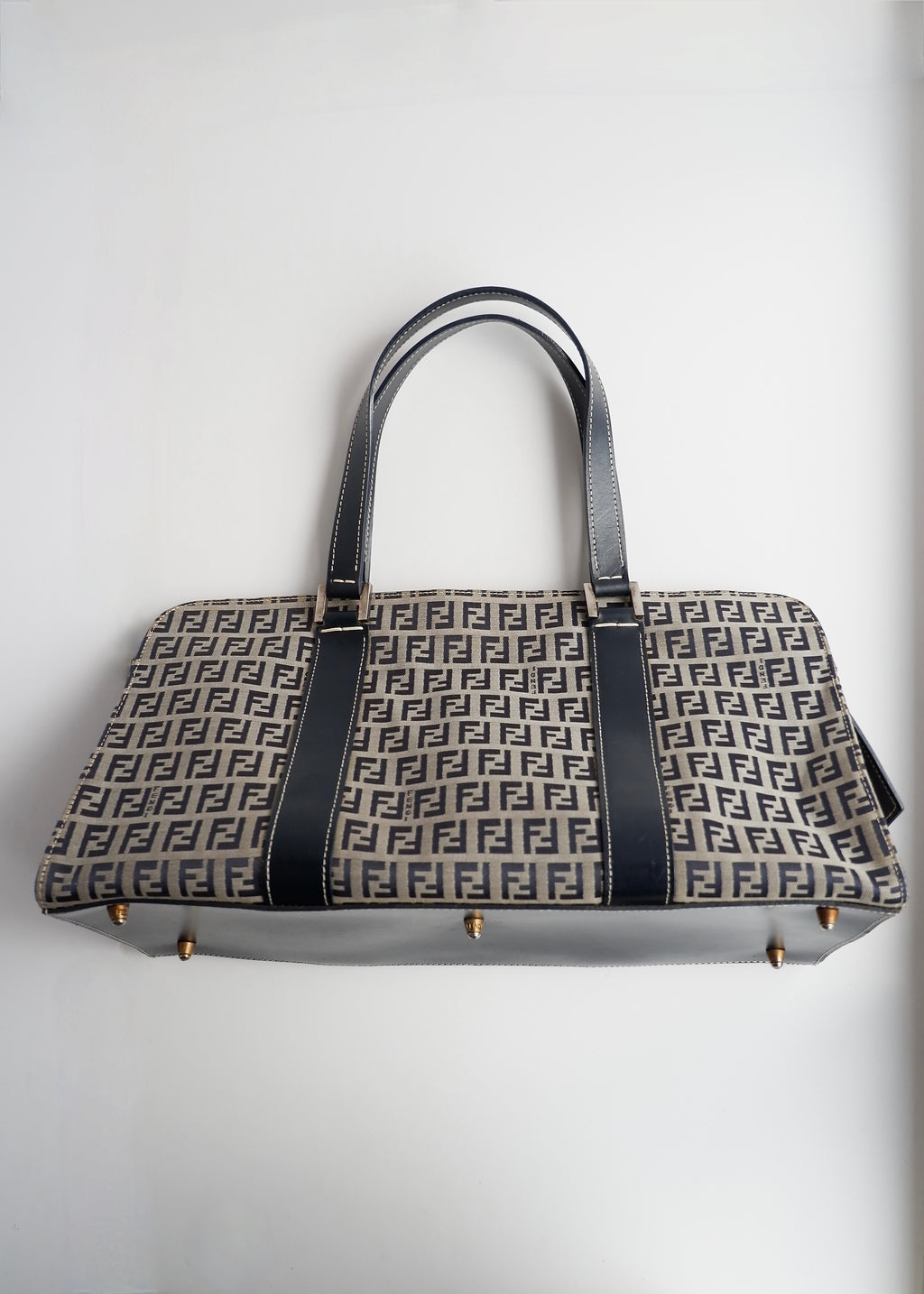 Authentic Preowned Vintage Fendi Navy Zucchino East West Shoulder Bag