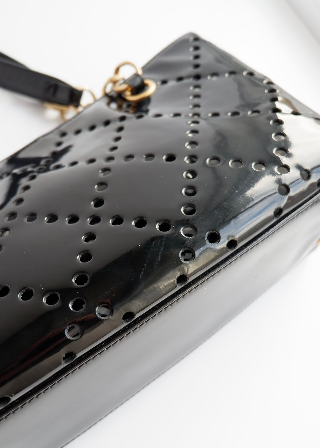 Authentic Preowned Chanel Black Patent Perforated Leather CC Logo Shoulder Bag