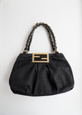 Preowned Fendi Black Zucca Print Gold FF Logo Shoulder Bag