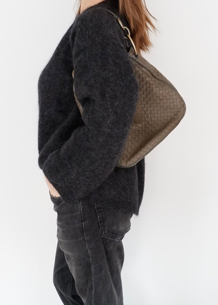 Authentic Preowned Bottega Veneta Intrecciato Khaki Shoulder Bag
