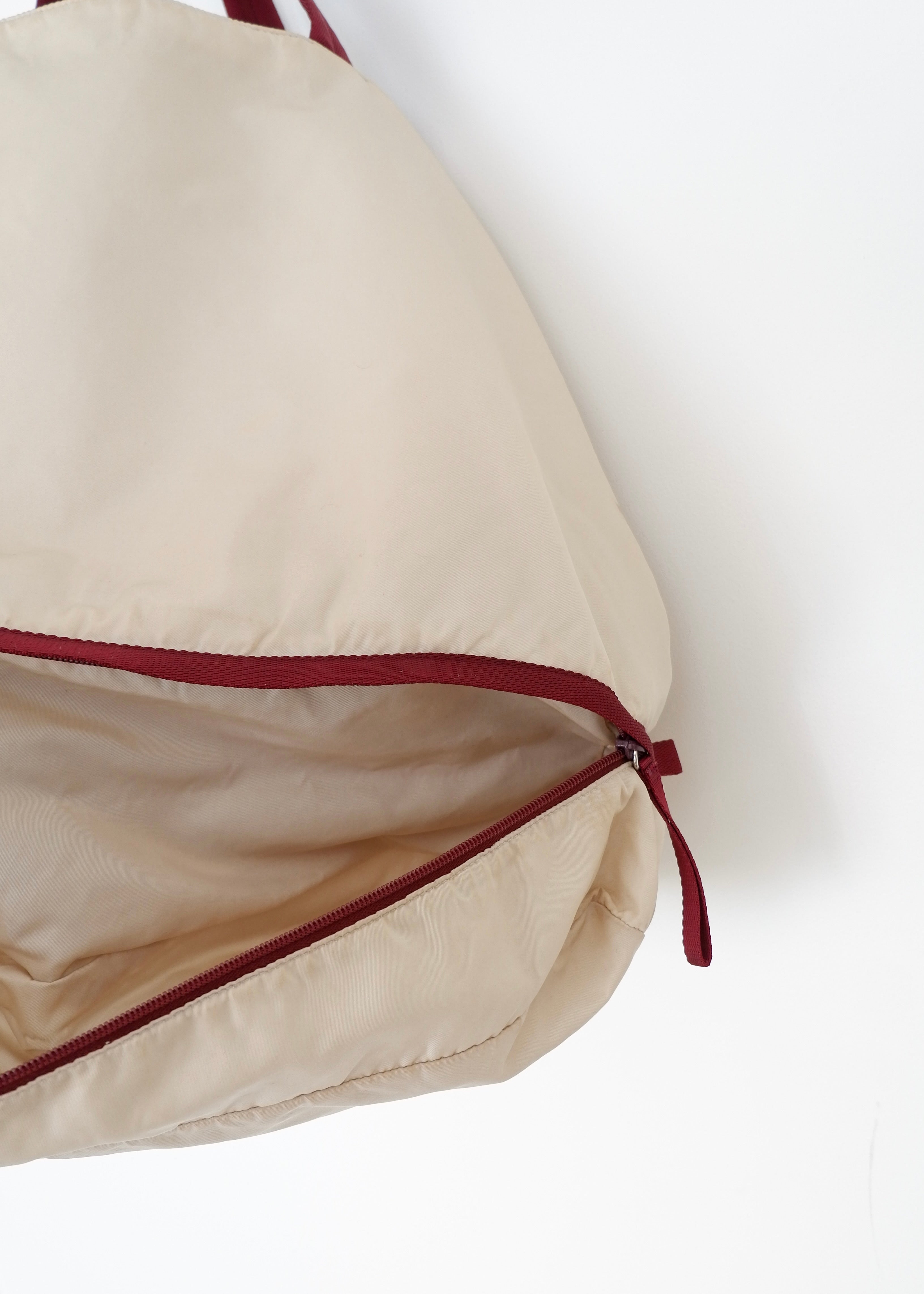 Authentic Preowned Prada Beige/ Burgundy Nylon Oversized Tote Bag