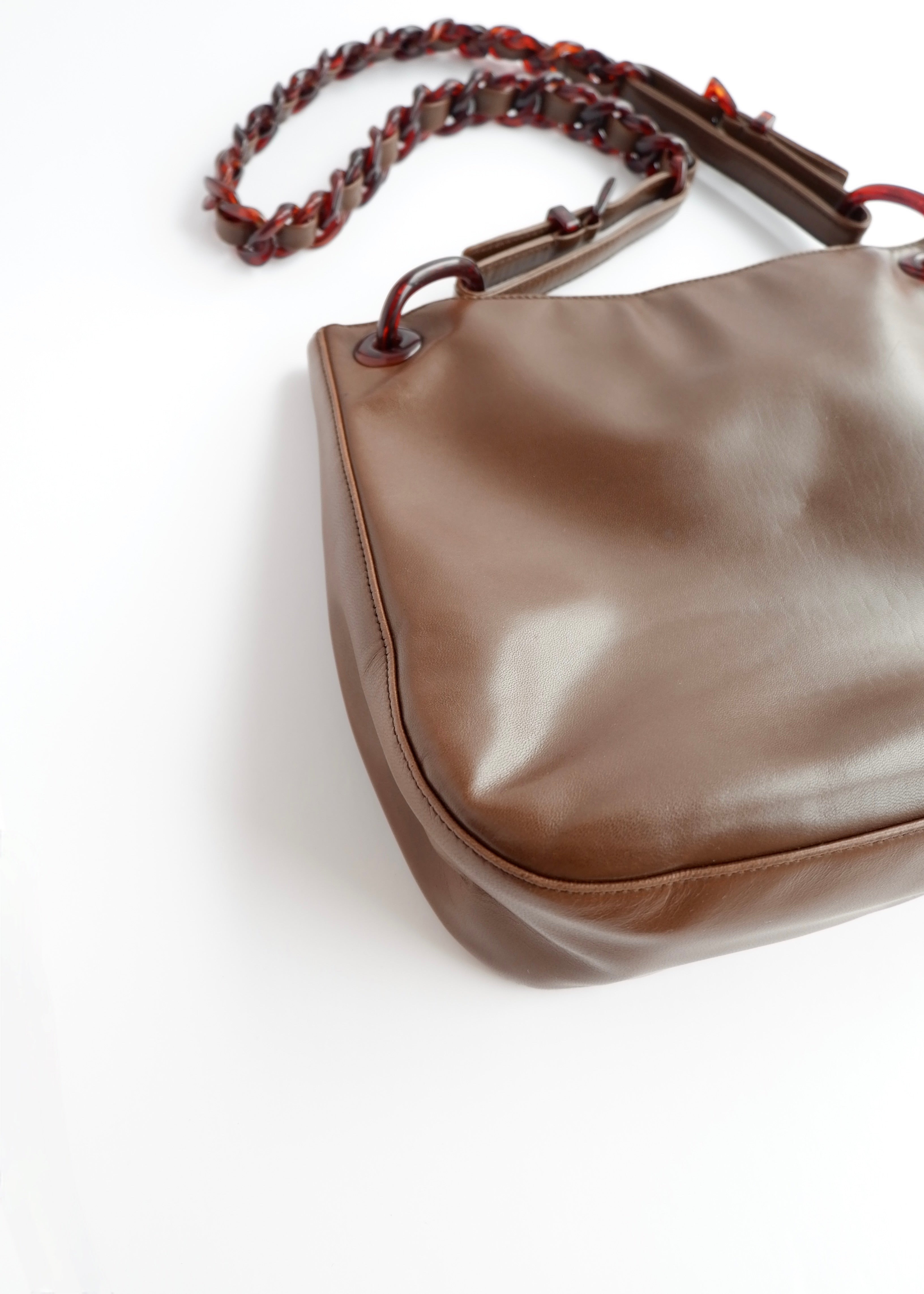 Authentic Preowned Prada Brown Leather Tortoise Chain Shoulder Bag