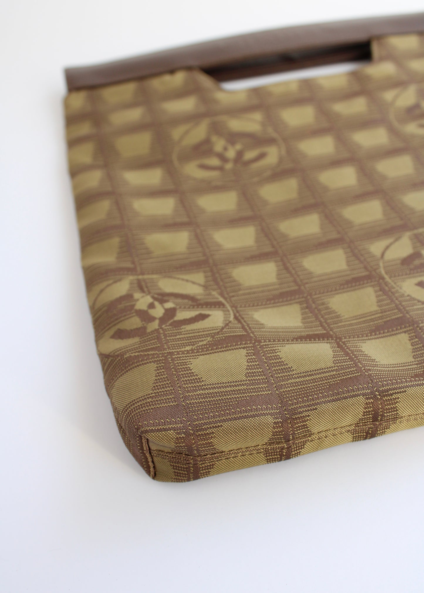 Authentic Preowned Vintage Chanel Khaki Canvas/ Leather Travel Line Clutch