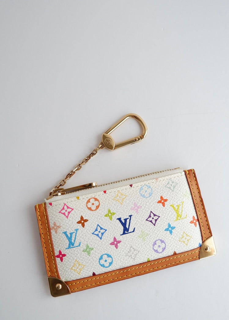 Authentique Louis Vuitton White Multi Pochette Clé d'occasion