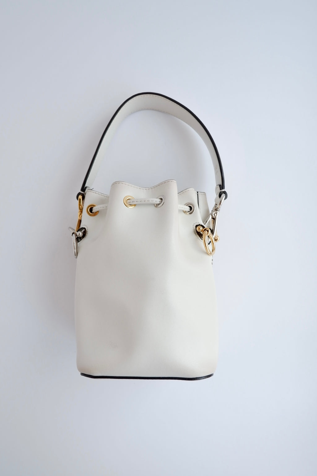 Authentic Preowned Fendi White Leather Zucca Studded Drawstring Bucket Bag