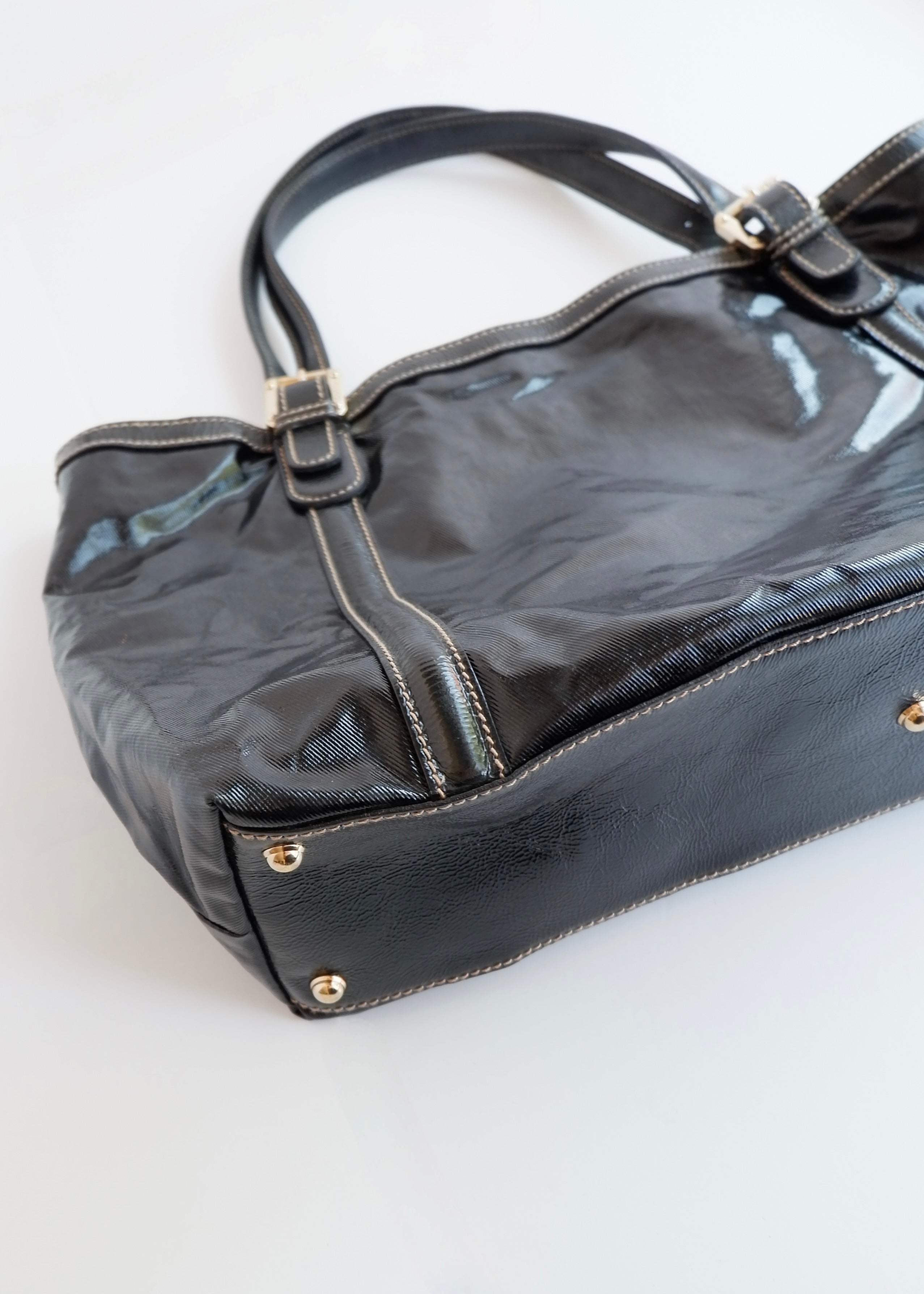 Preowned Gucci Black Dialux/ Patent Leather Britt Shoulder Tote