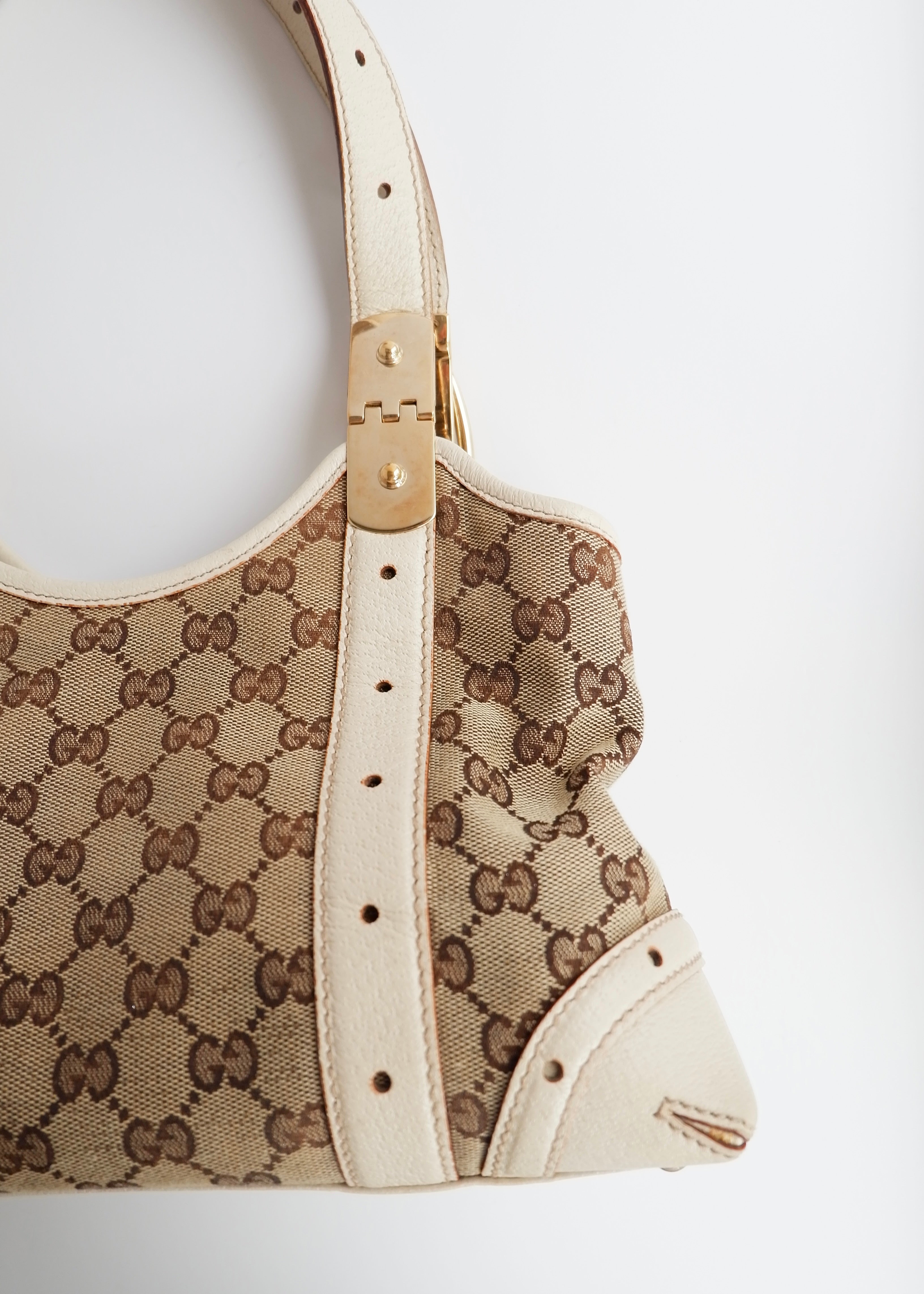 Authentic Preowned Gucci White GG Canvas/Leather Small Shoulder Bag