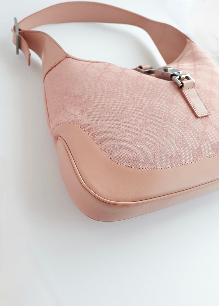 Authentic Preowned Gucci Pink GG Canvas/Leather Jackie Shoulder Bag