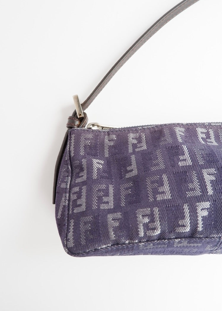 Authentic Preowned Fendi Navy FF Zucchino Small Shoulder Bag